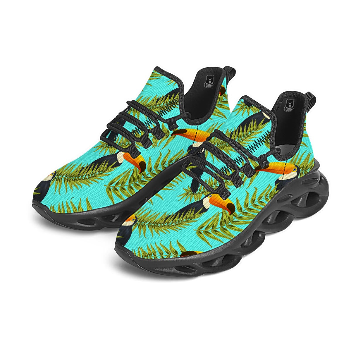 Toucan Toco Print Pattern Black Running Shoes-grizzshop