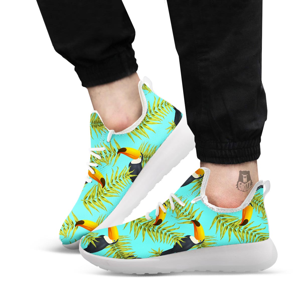 Toucan Toco Print Pattern White Athletic Shoes-grizzshop