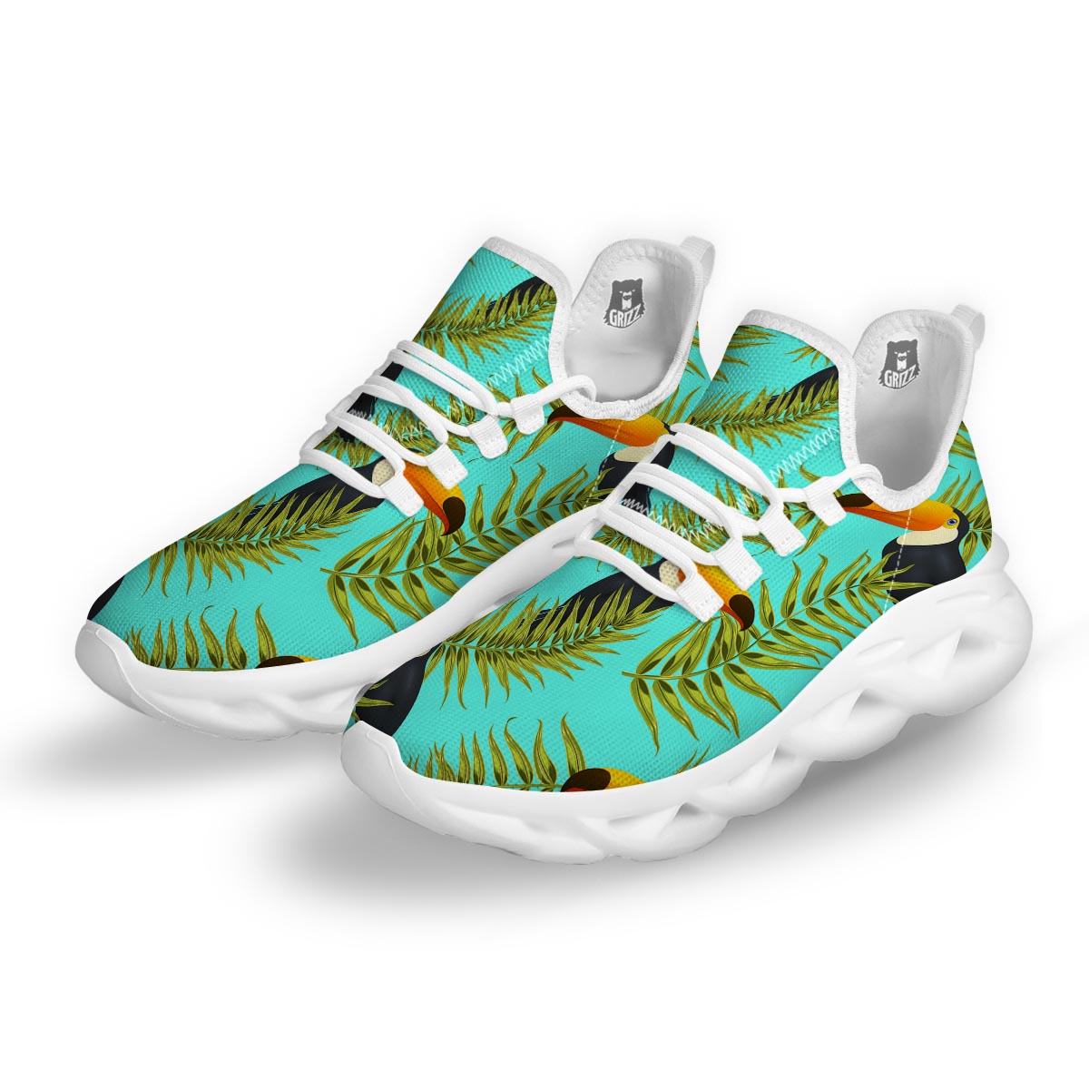 Toucan Toco Print Pattern White Running Shoes-grizzshop