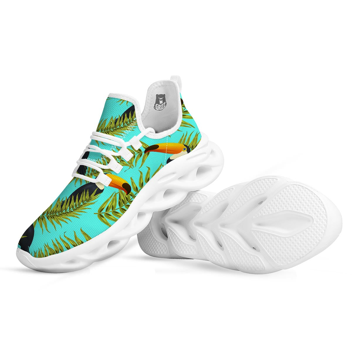 Toucan Toco Print Pattern White Running Shoes-grizzshop
