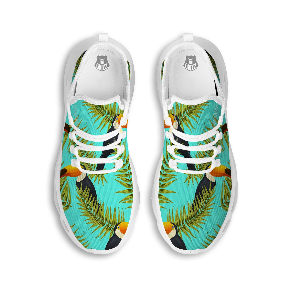 Toucan Toco Print Pattern White Running Shoes-grizzshop