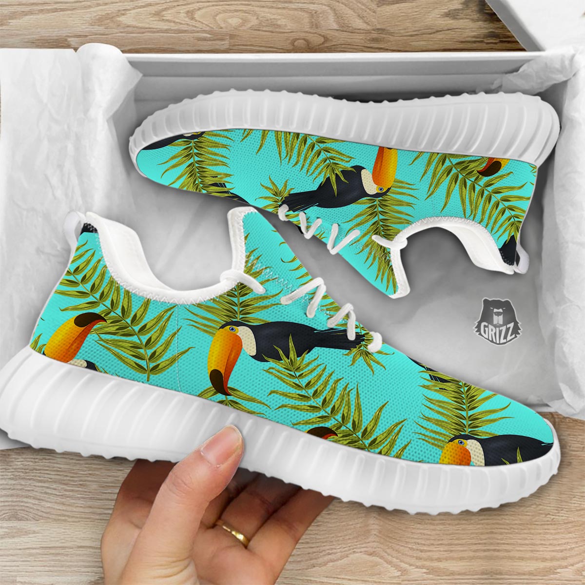 Toucan Toco Print Pattern White Walking Shoes-grizzshop