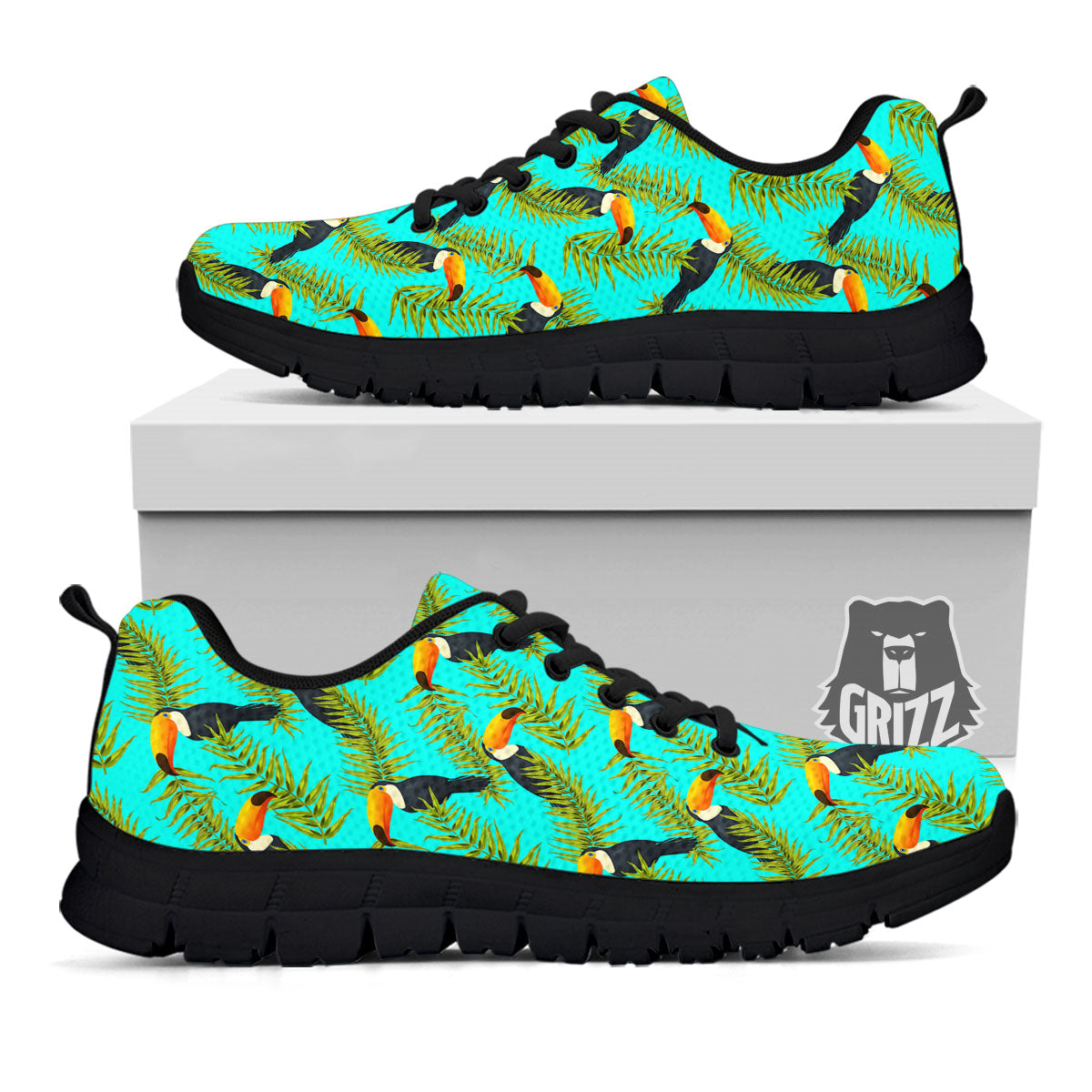 Toucan Tropical Toco Print Pattern Black Sneaker-grizzshop