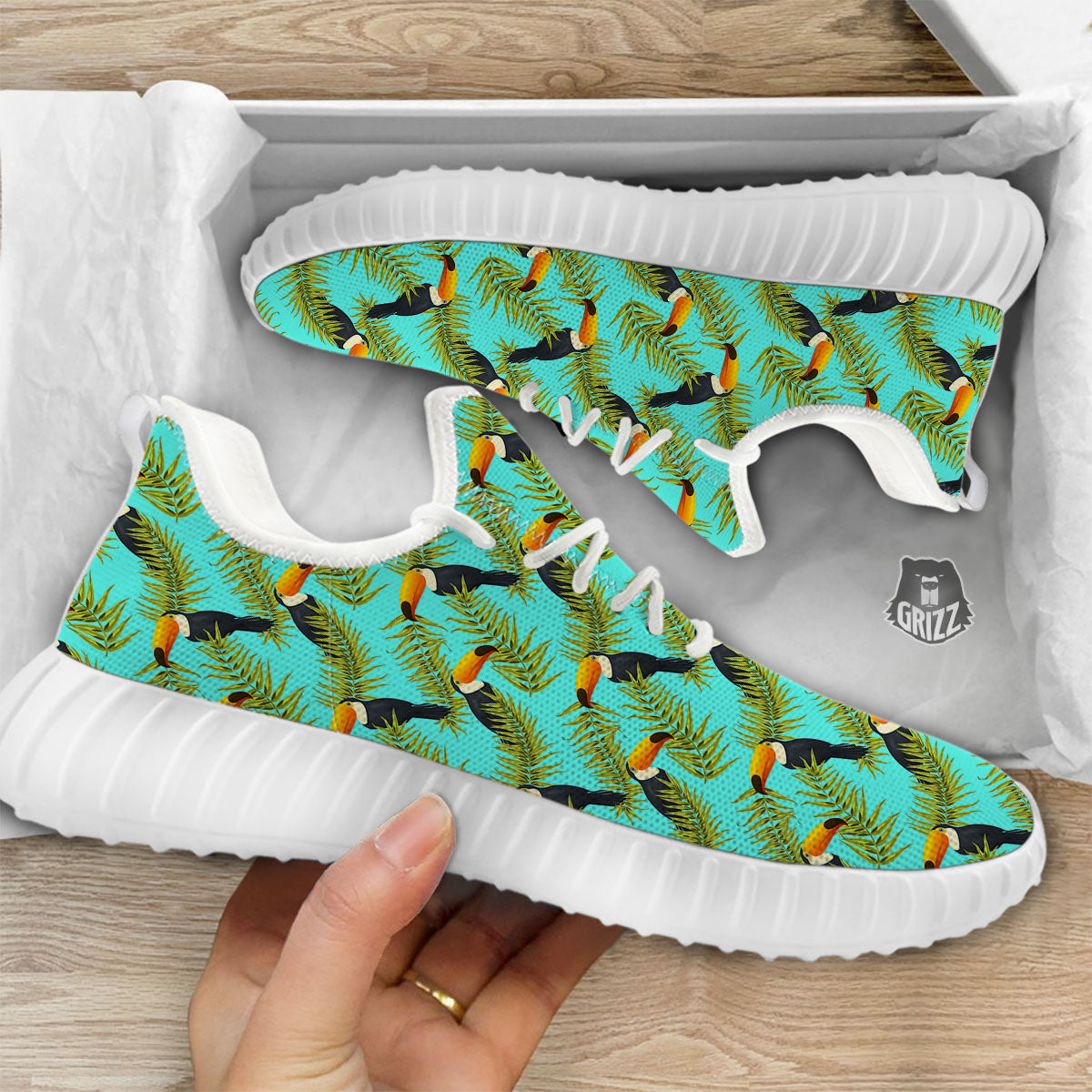 Toucan Tropical Toco Print Pattern White Walking Shoes-grizzshop