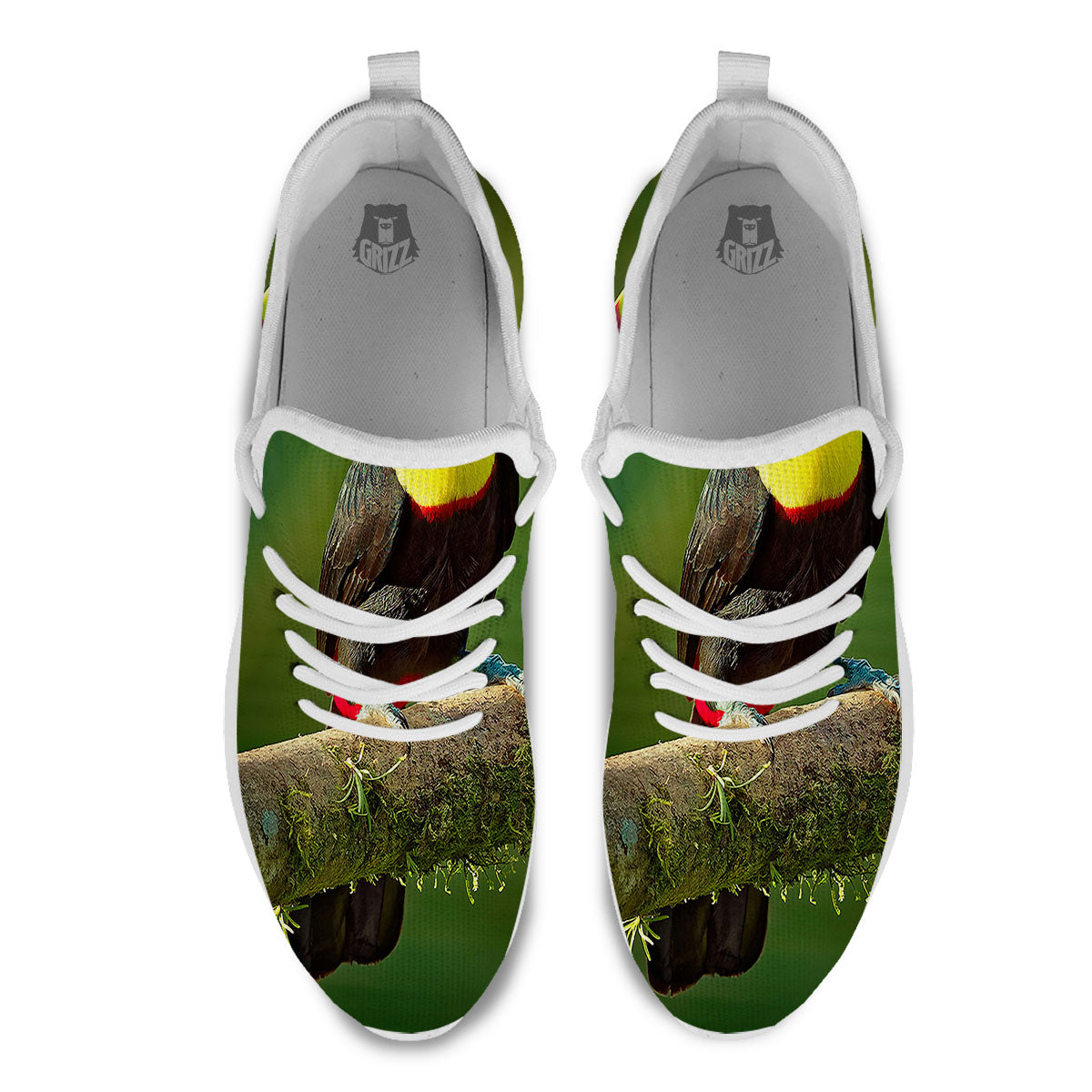 Toucan Tropical Toco Print White Athletic Shoes-grizzshop