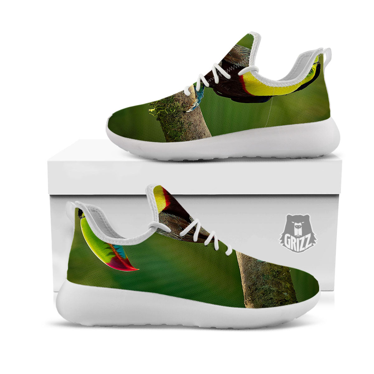 Toucan Tropical Toco Print White Athletic Shoes-grizzshop