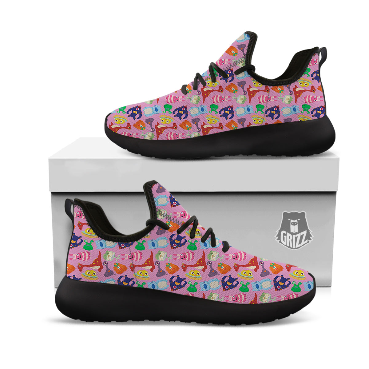 Toy Monster Cute Pink Print Pattern Black Athletic Shoes-grizzshop