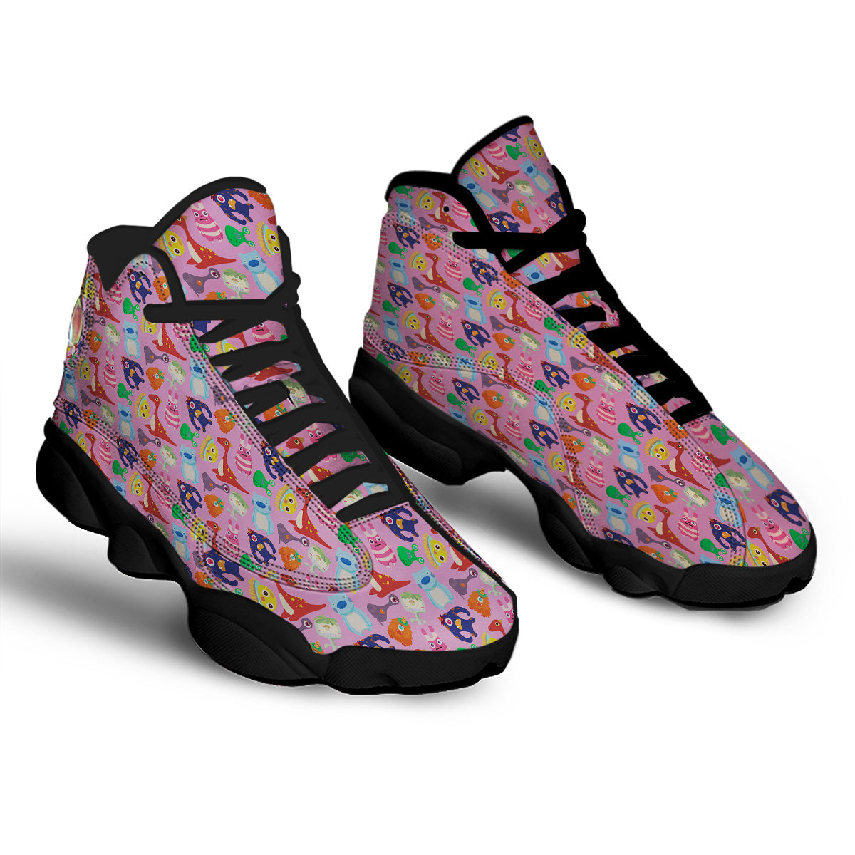 Toy Monster Cute Pink Print Pattern Black Basketball Shoes-grizzshop