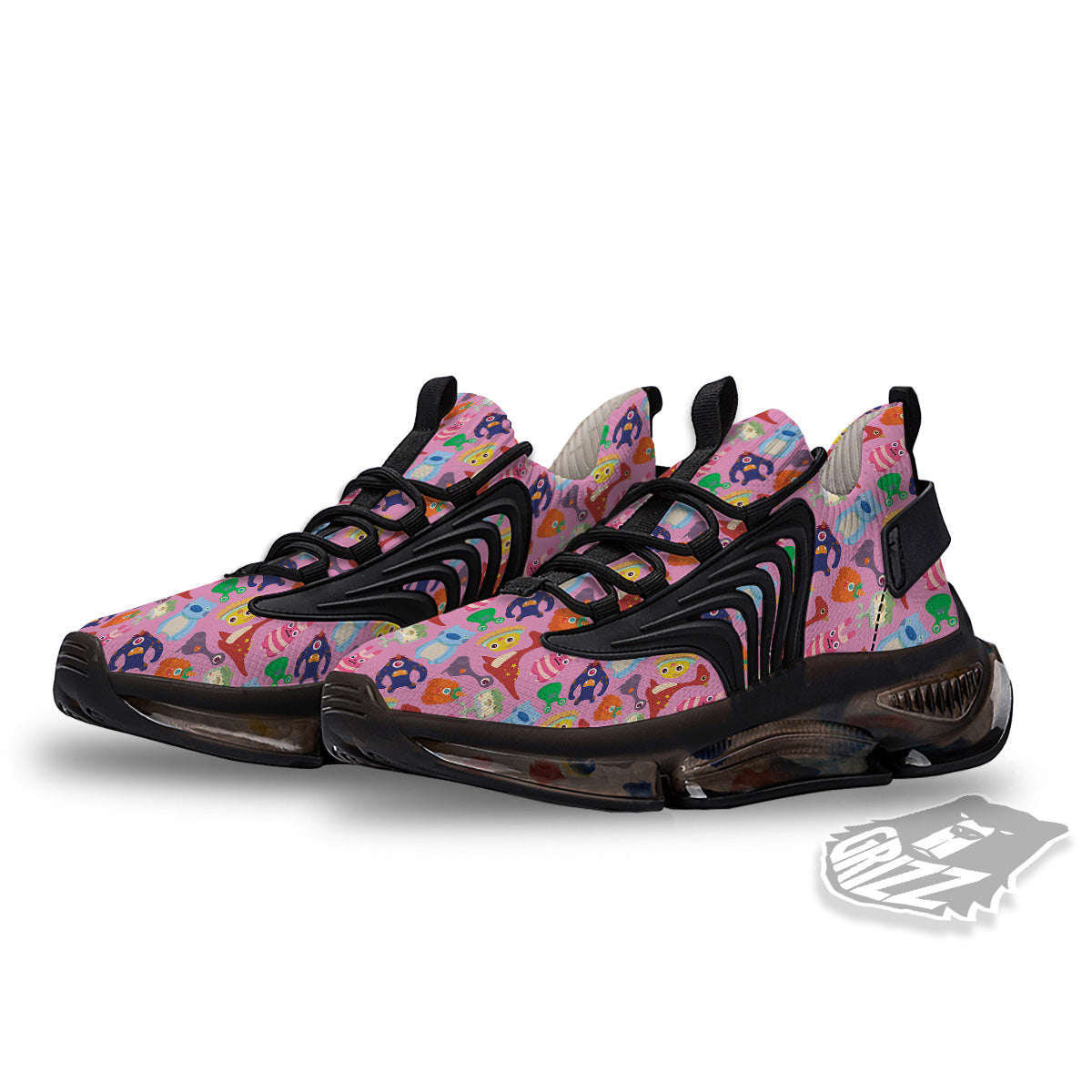 Toy Monster Cute Pink Print Pattern Black Gym Shoes-grizzshop