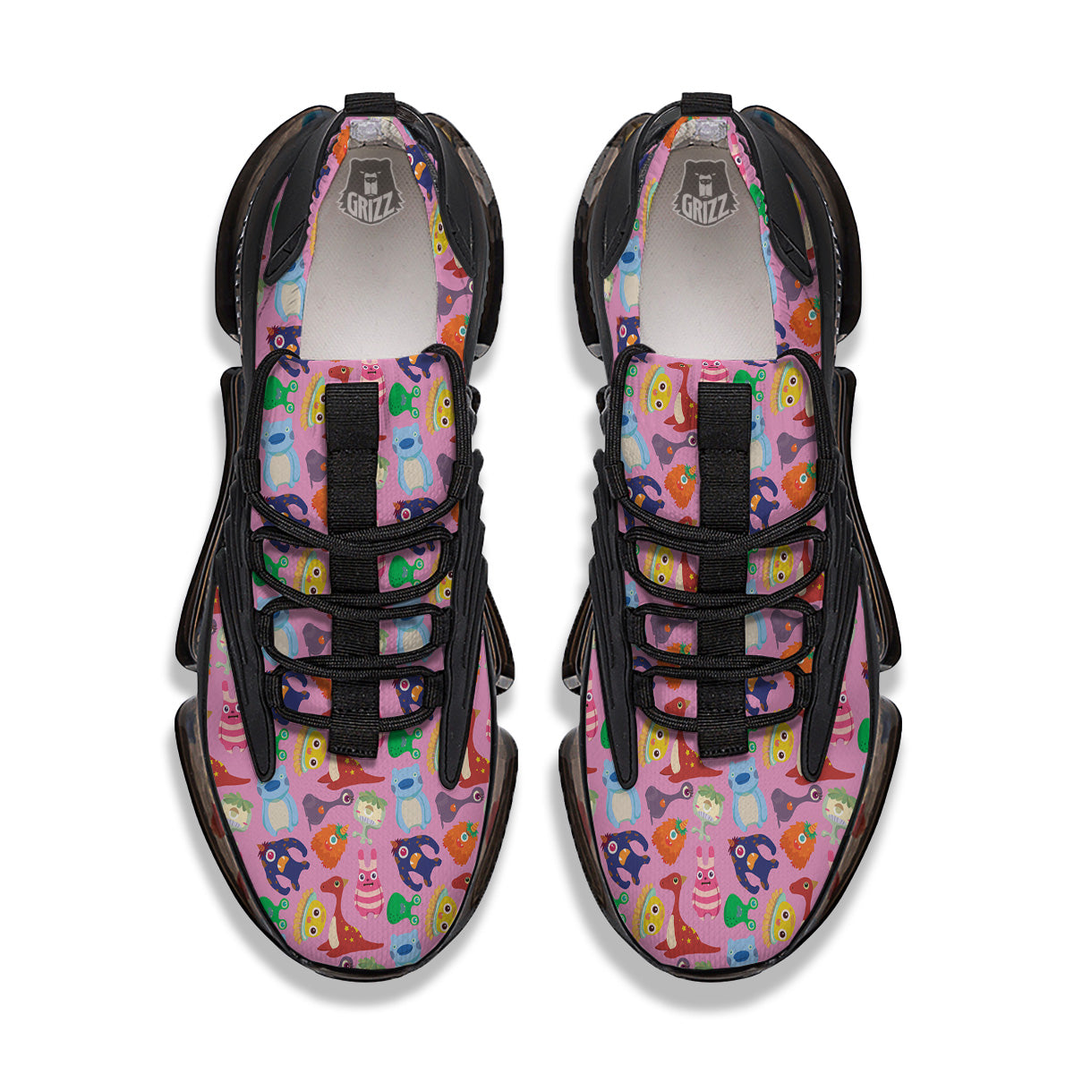 Toy Monster Cute Pink Print Pattern Black Gym Shoes-grizzshop