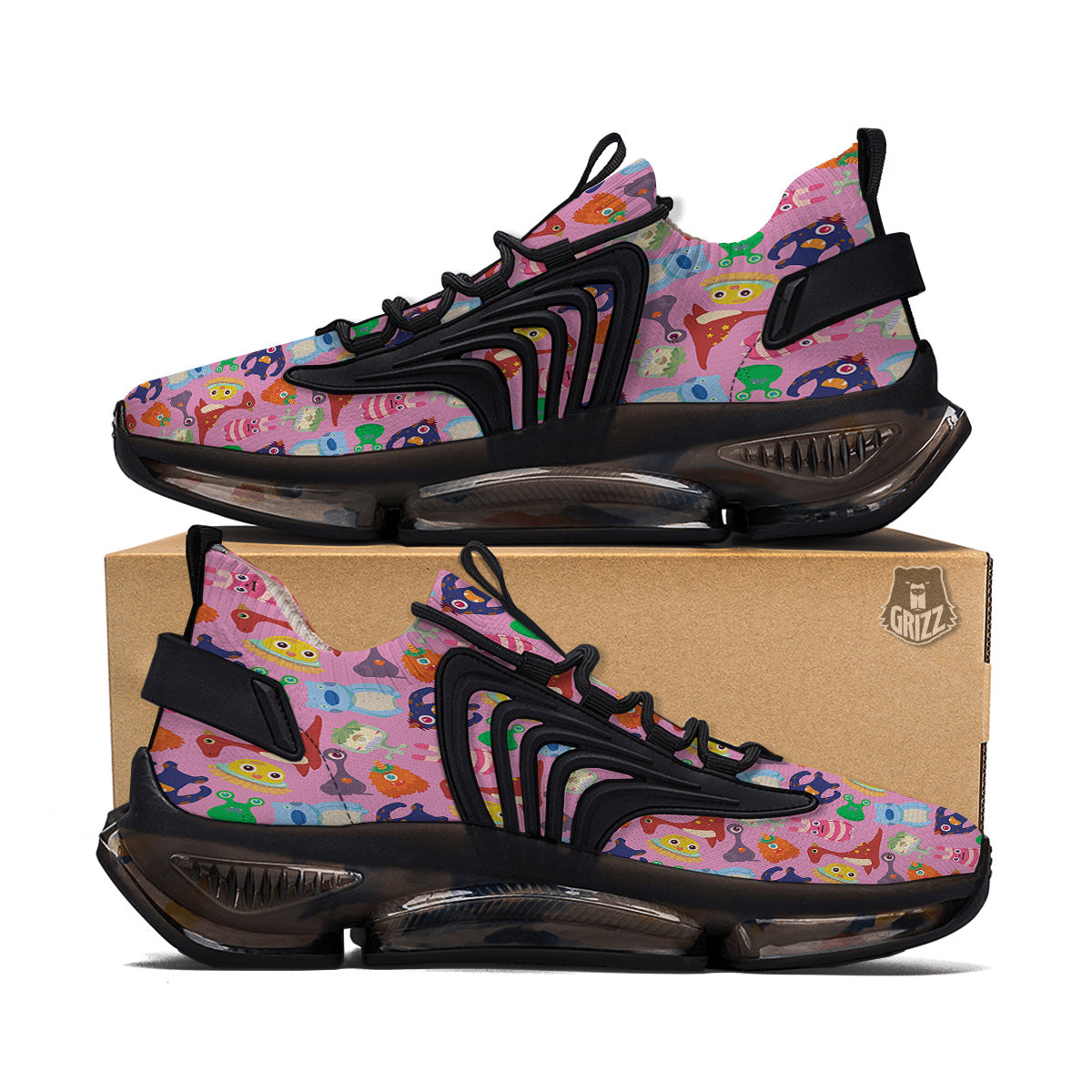 Toy Monster Cute Pink Print Pattern Black Gym Shoes-grizzshop
