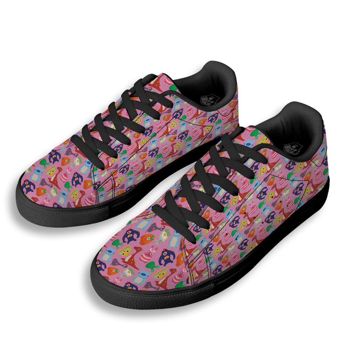 Toy Monster Cute Pink Print Pattern Black Low Top Sneakers-grizzshop