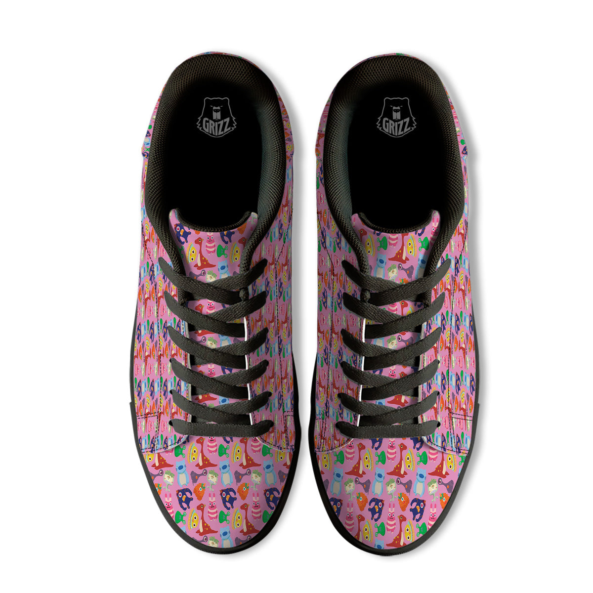 Toy Monster Cute Pink Print Pattern Black Low Top Sneakers-grizzshop