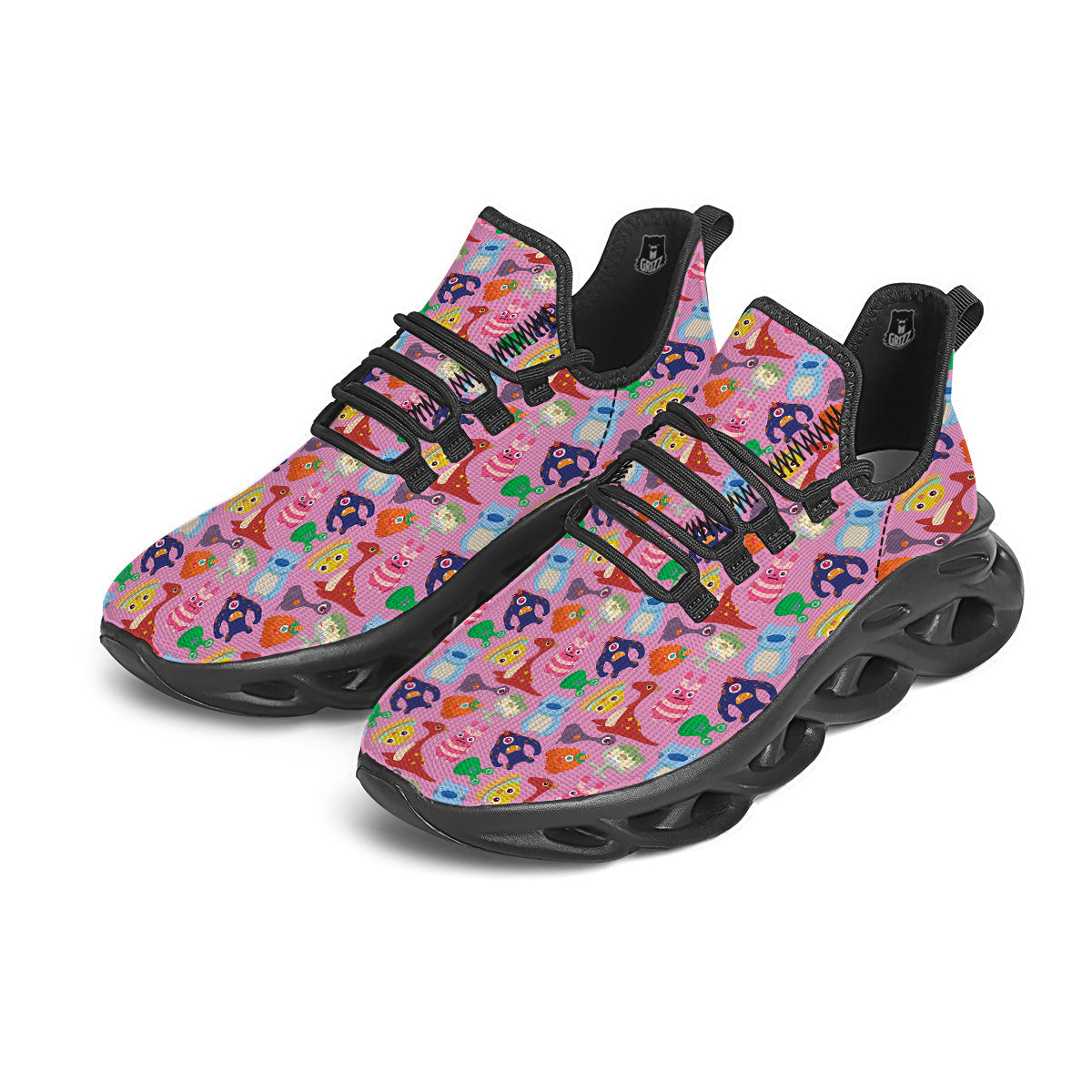Toy Monster Cute Pink Print Pattern Black Running Shoes-grizzshop