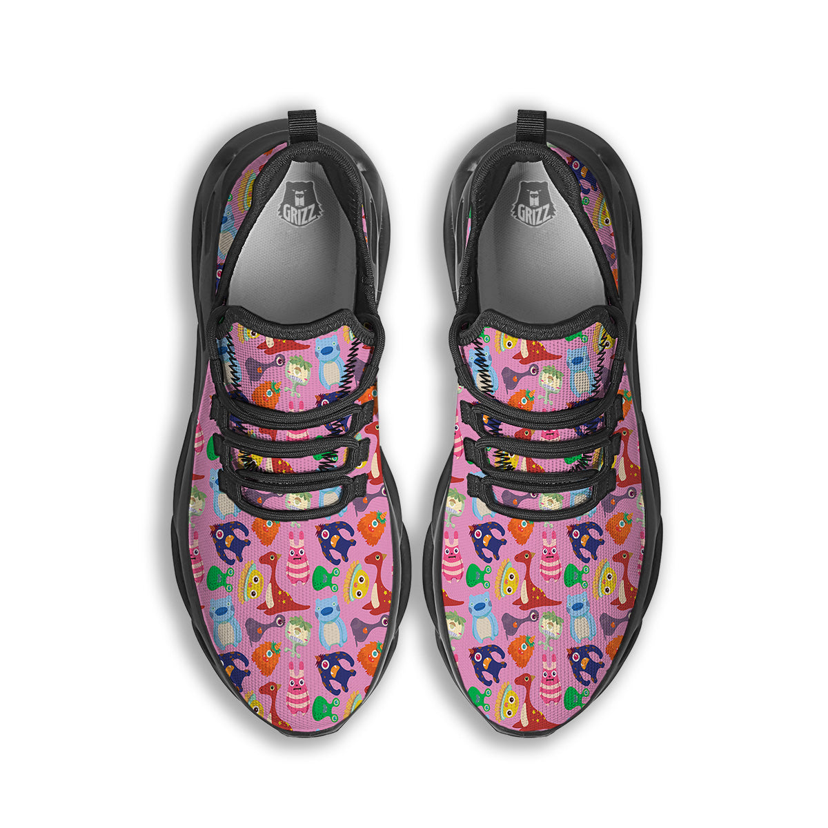 Toy Monster Cute Pink Print Pattern Black Running Shoes-grizzshop