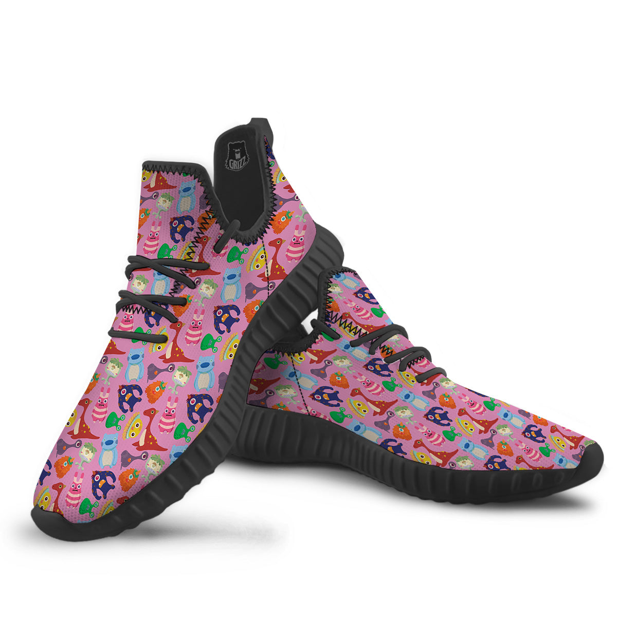 Toy Monster Cute Pink Print Pattern Black Walking Shoes-grizzshop