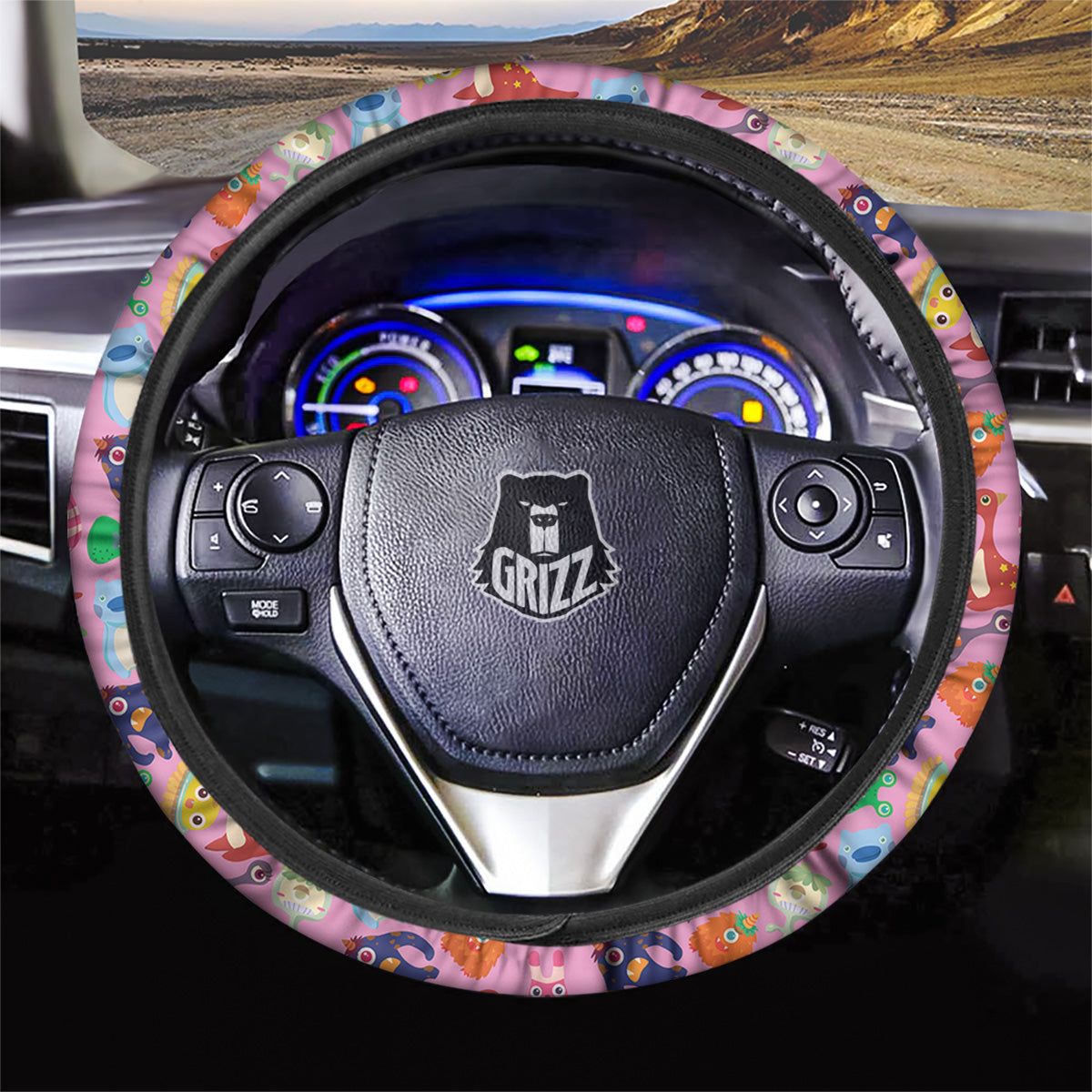 Toy Monster Cute Pink Print Pattern Car Steering Wheel Cover-grizzshop