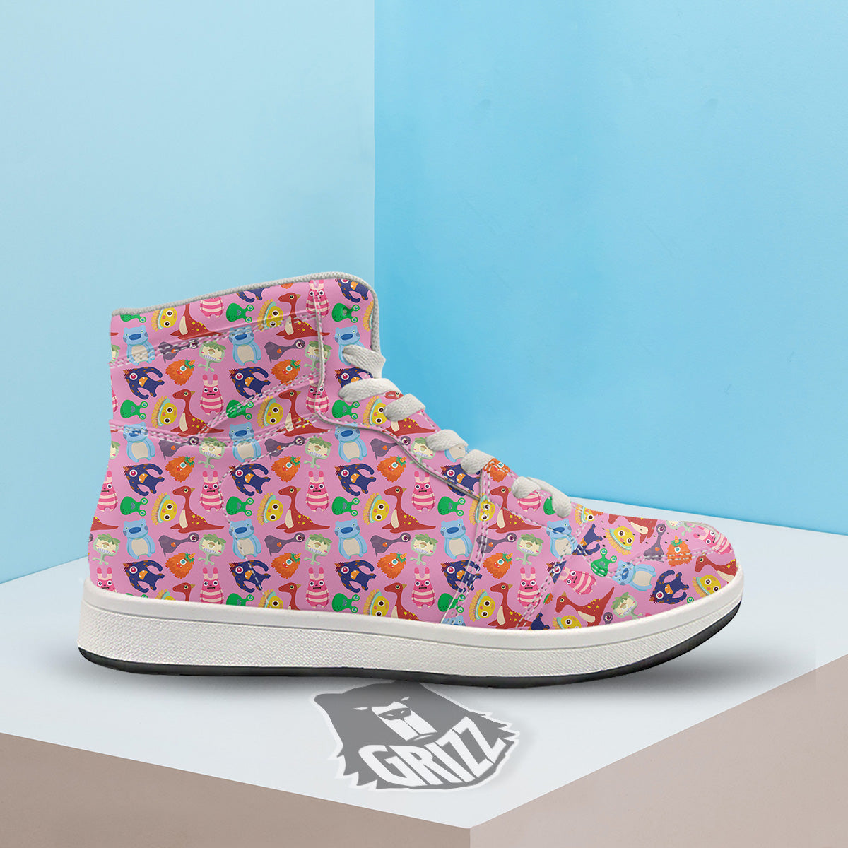 Toy Monster Cute Pink Print Pattern High Top Sneakers-grizzshop