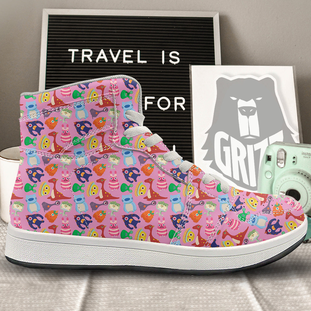 Toy Monster Cute Pink Print Pattern High Top Sneakers-grizzshop
