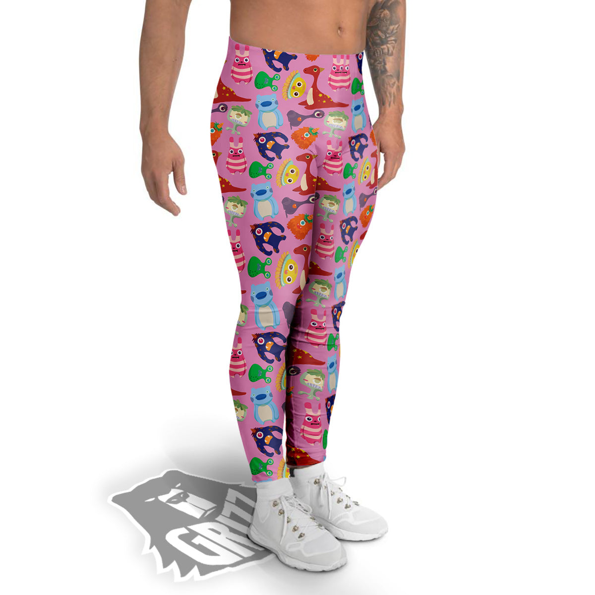 Toy Monster Cute Pink Print Pattern Men's Leggings-grizzshop