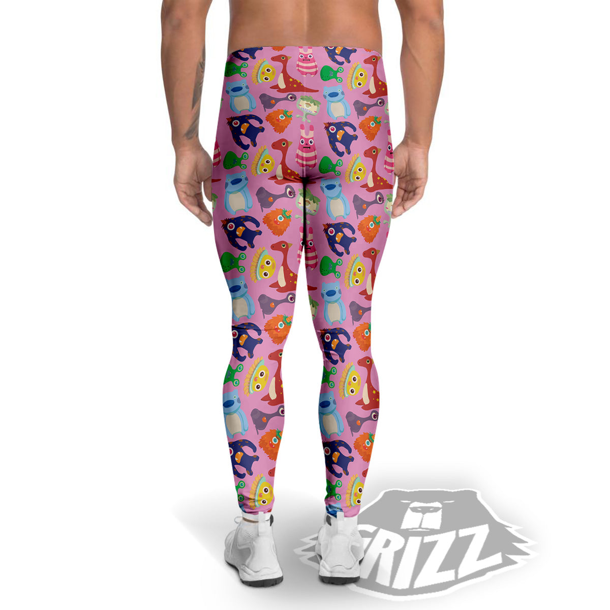 Toy Monster Cute Pink Print Pattern Men's Leggings-grizzshop