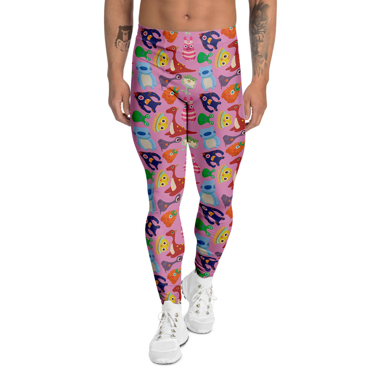 Toy Monster Cute Pink Print Pattern Men's Leggings-grizzshop