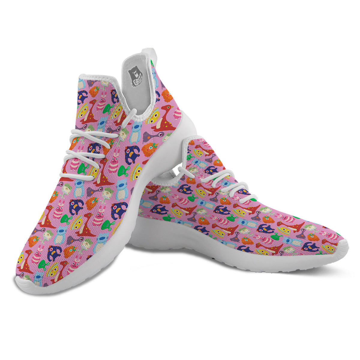 Toy Monster Cute Pink Print Pattern White Athletic Shoes-grizzshop