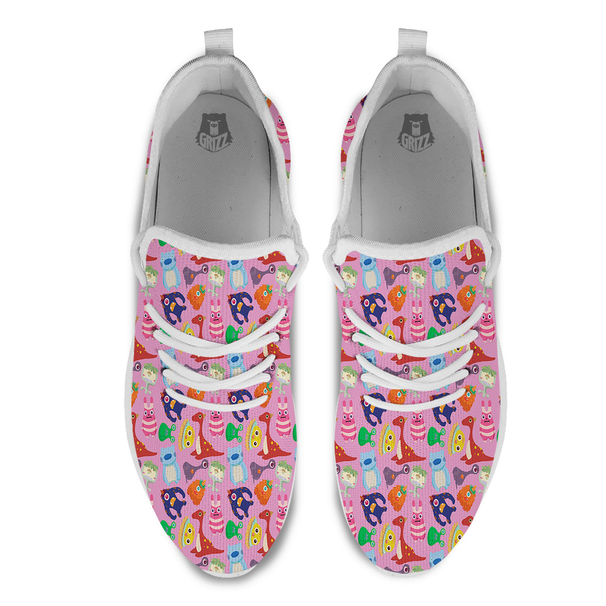 Toy Monster Cute Pink Print Pattern White Athletic Shoes-grizzshop