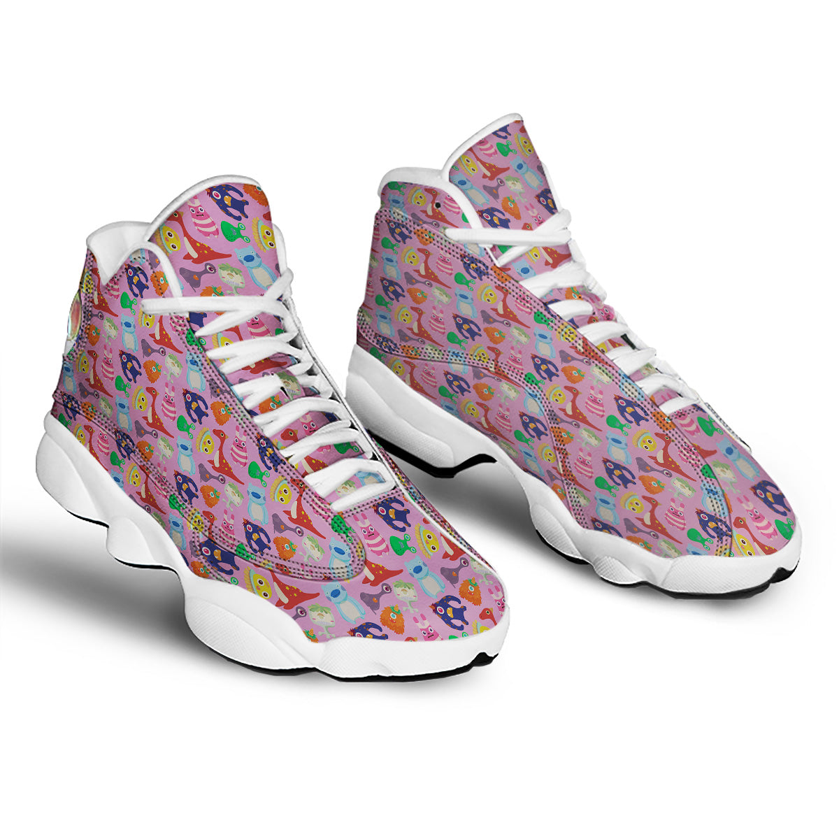 Toy Monster Cute Pink Print Pattern White Basketball Shoes-grizzshop