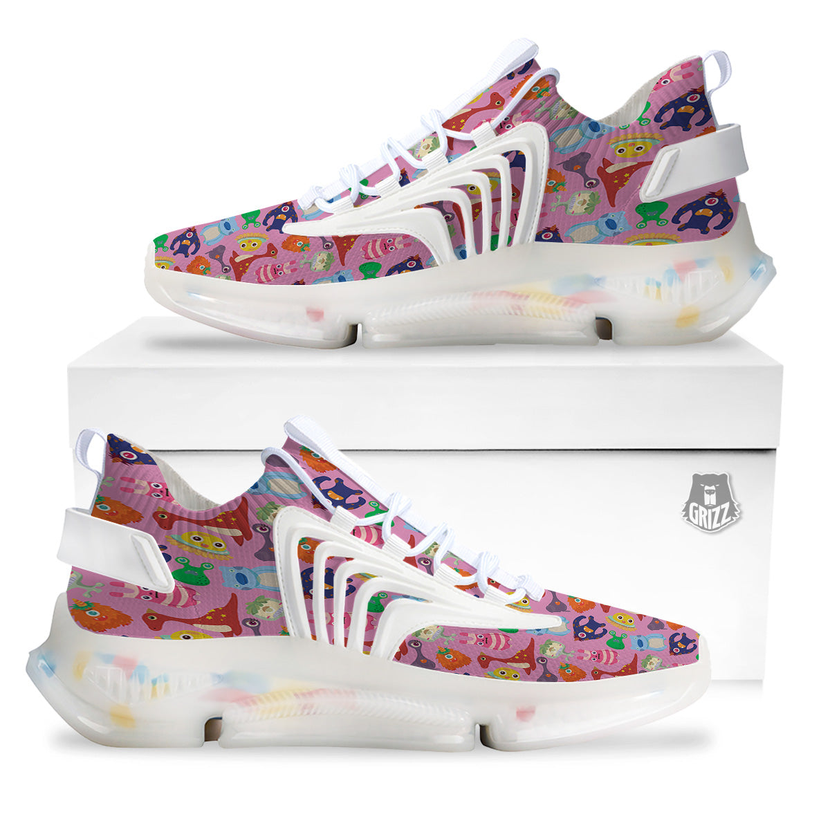Toy Monster Cute Pink Print Pattern White Gym Shoes-grizzshop