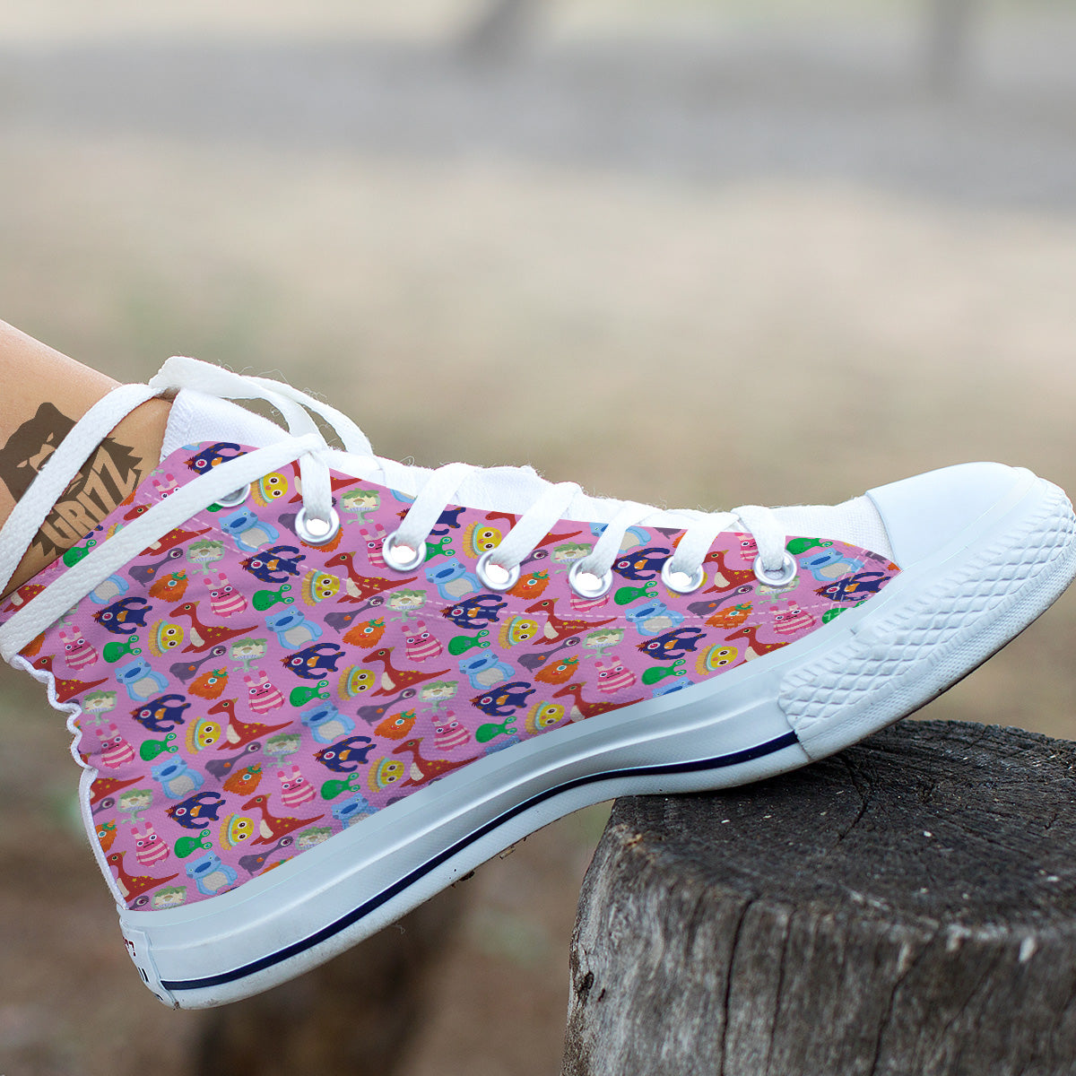 Toy Monster Cute Pink Print Pattern White High Top Shoes-grizzshop