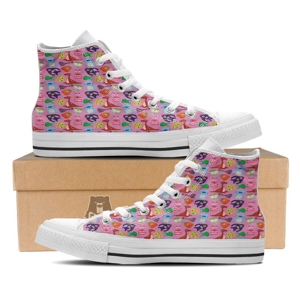 Toy Monster Cute Pink Print Pattern White High Top Shoes-grizzshop