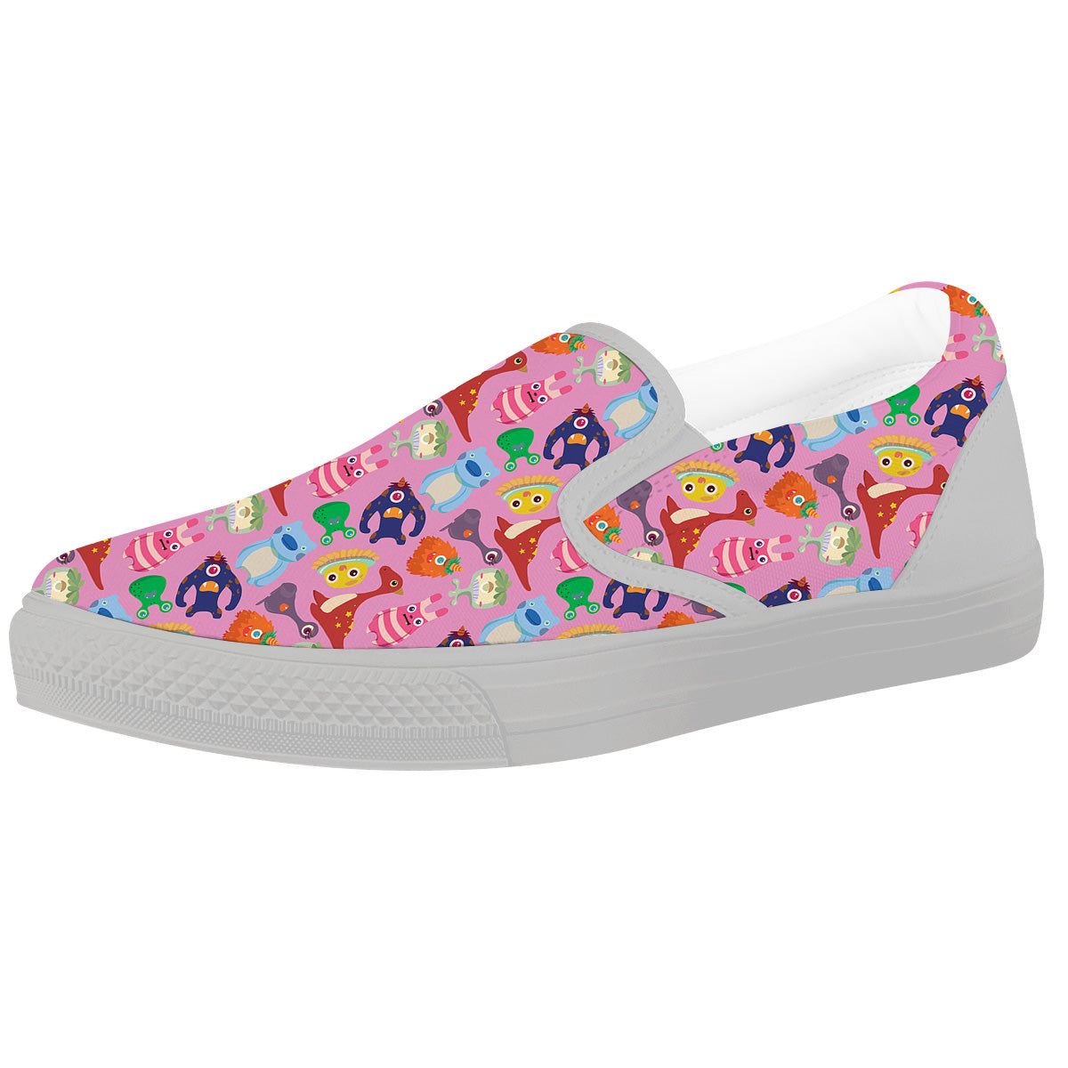 Toy Monster Cute Pink Print Pattern White Slip On Shoes-grizzshop