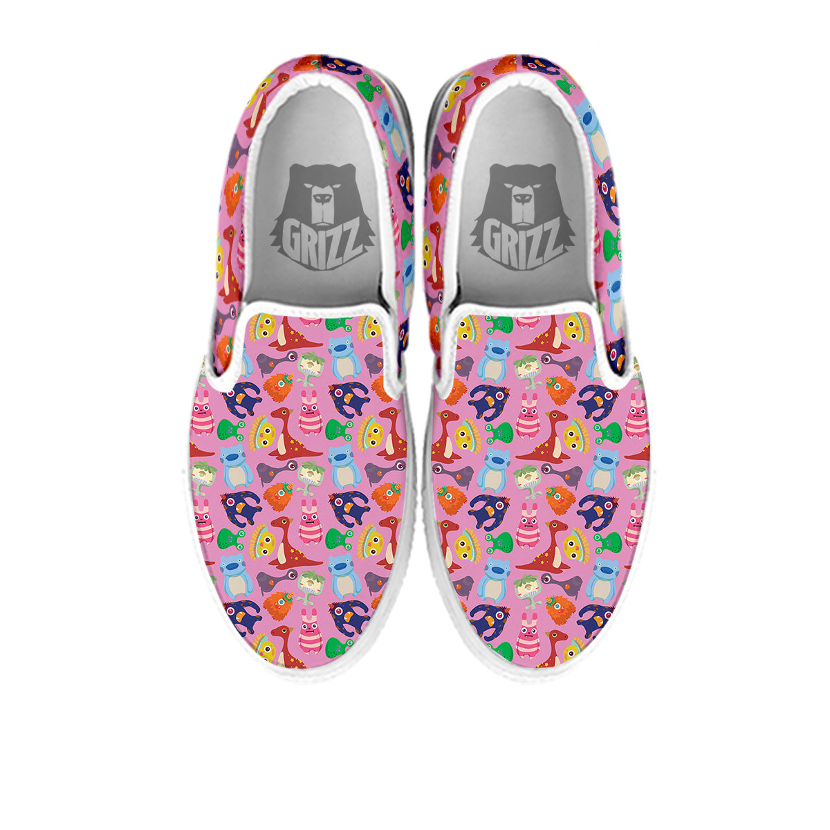 Toy Monster Cute Pink Print Pattern White Slip On Shoes-grizzshop