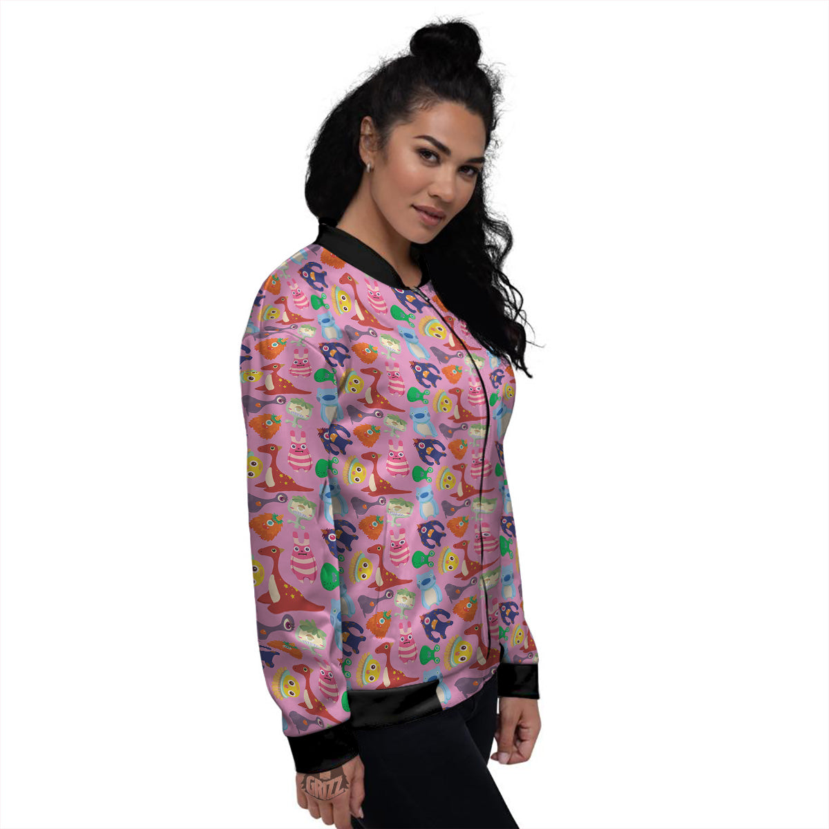 Toy Monster Cute Pink Print Pattern Women's Bomber Jacket-grizzshop