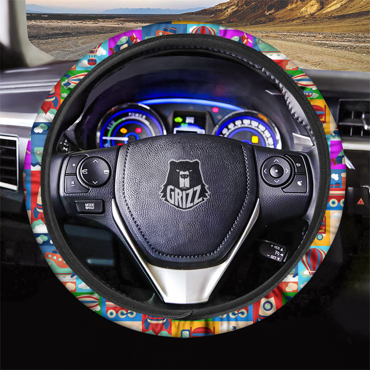 Toy Transport Cartoon Colorful Print Pattern Car Steering Wheel Cover-grizzshop