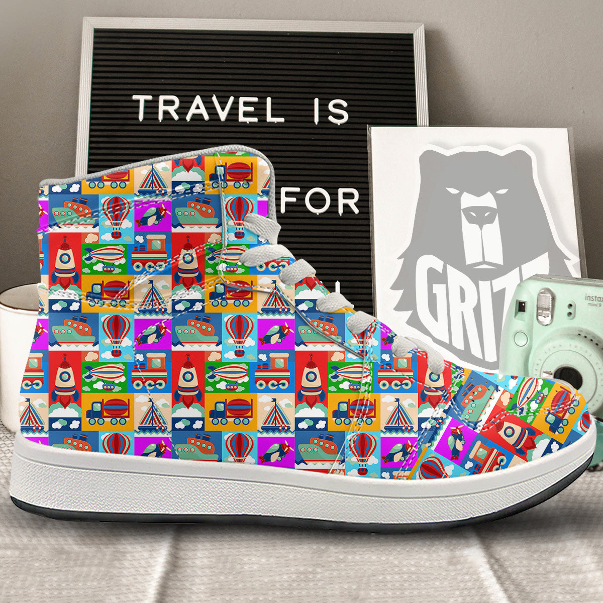 Toy Transport Cartoon Colorful Print Pattern High Top Sneakers-grizzshop