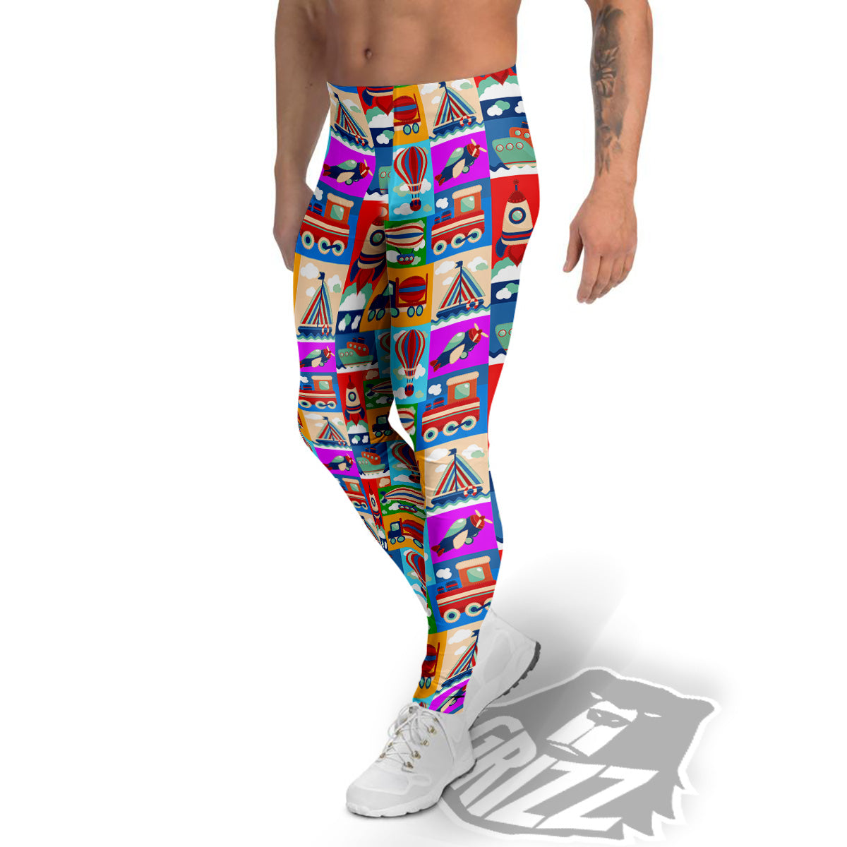 Toy Transport Cartoon Colorful Print Pattern Men's Leggings-grizzshop