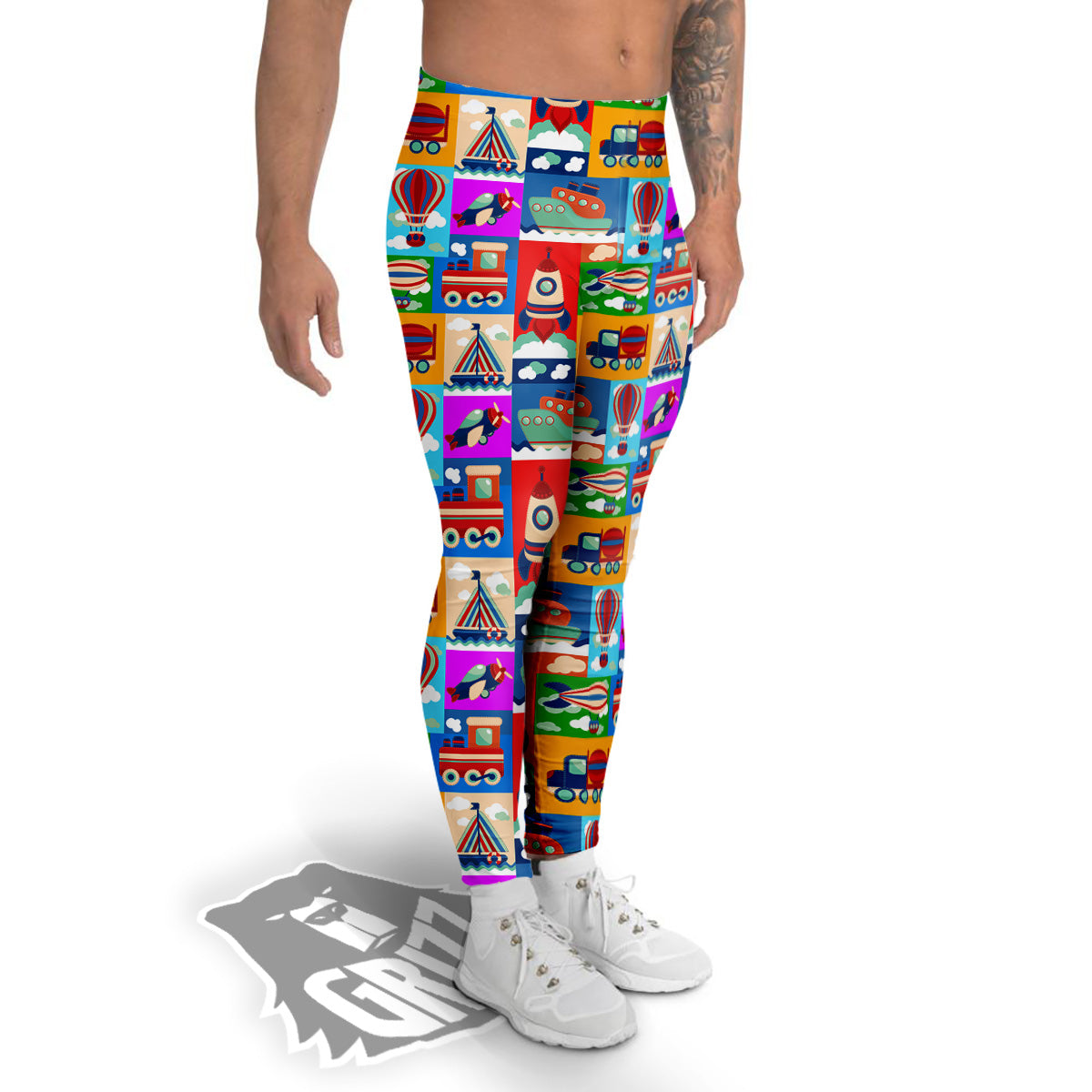 Toy Transport Cartoon Colorful Print Pattern Men's Leggings-grizzshop