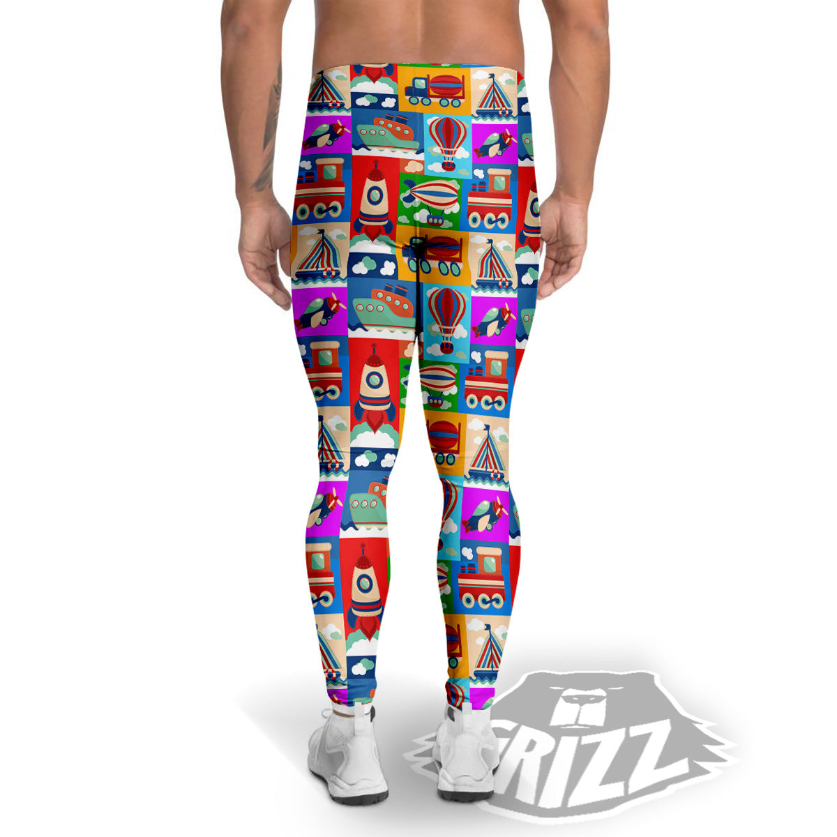Toy Transport Cartoon Colorful Print Pattern Men's Leggings-grizzshop