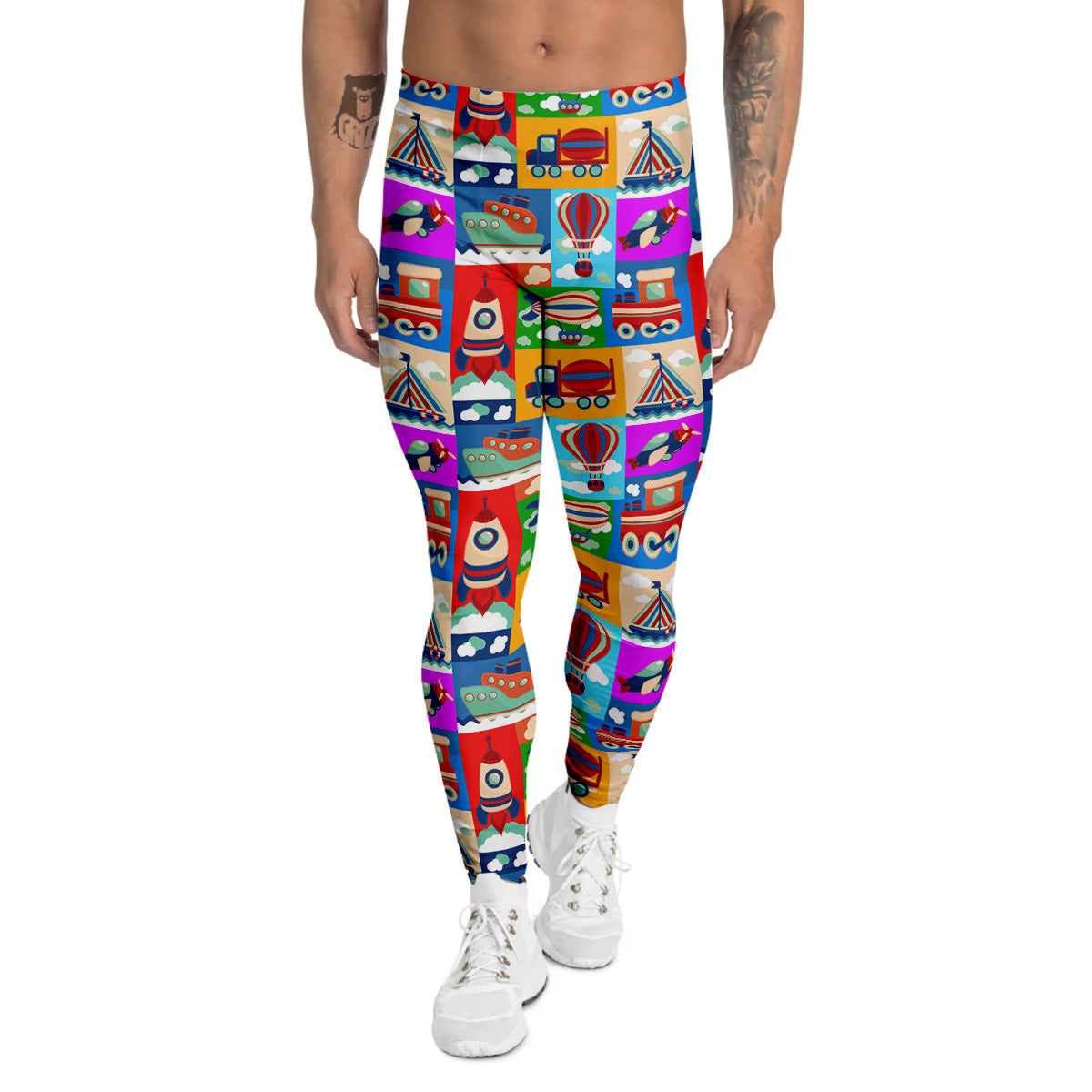 Toy Transport Cartoon Colorful Print Pattern Men's Leggings-grizzshop