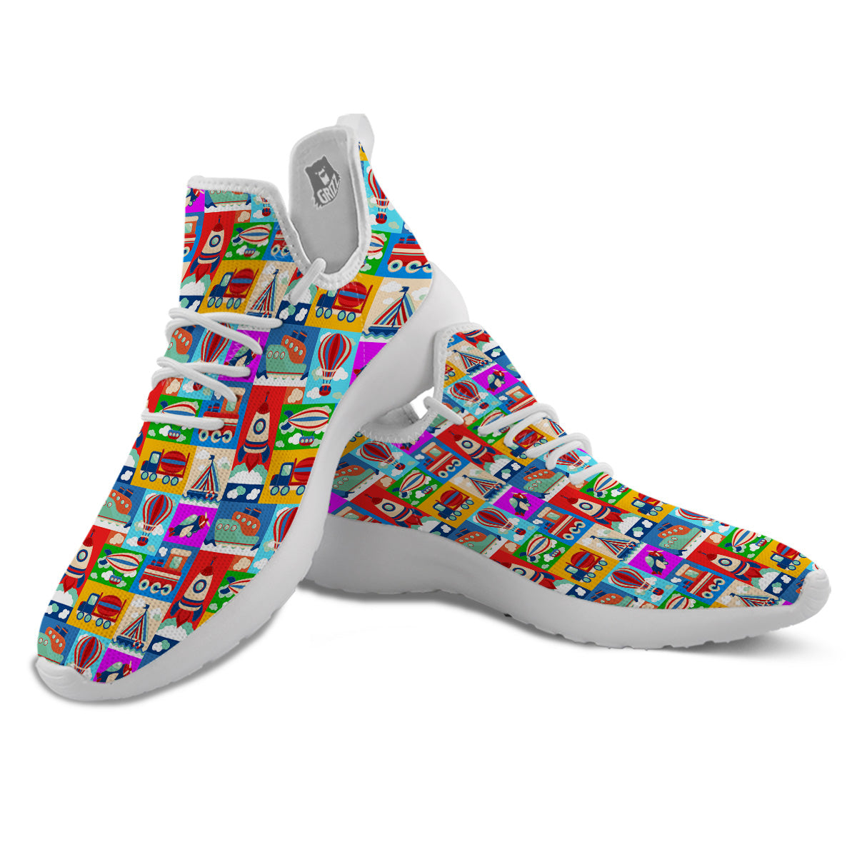 Toy Transport Cartoon Colorful Print Pattern White Athletic Shoes-grizzshop