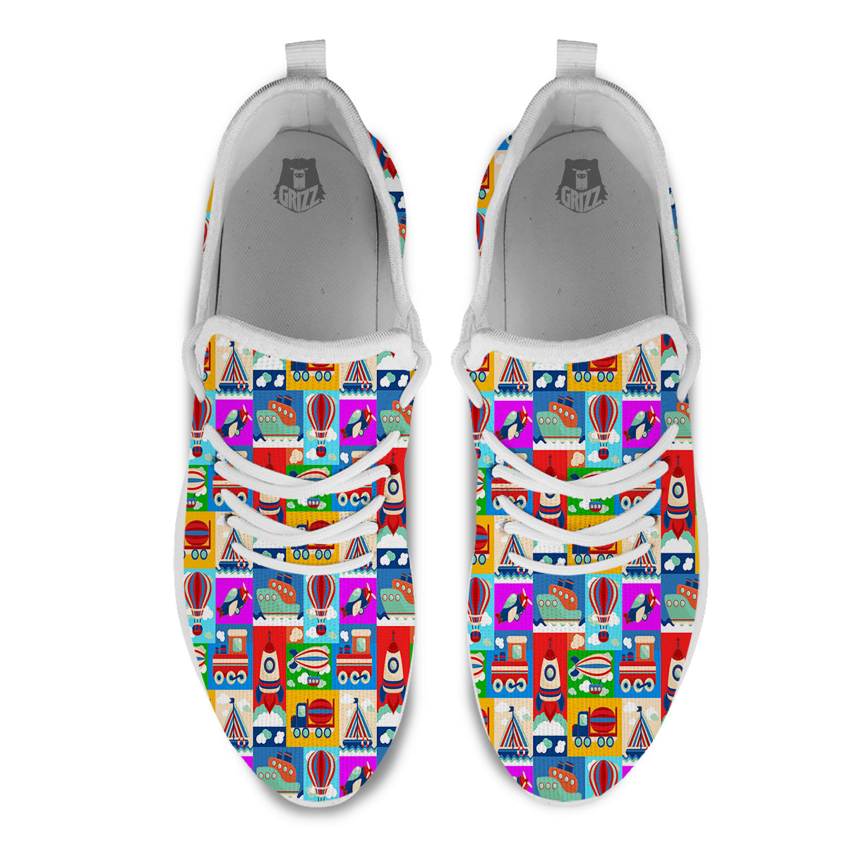 Toy Transport Cartoon Colorful Print Pattern White Athletic Shoes-grizzshop