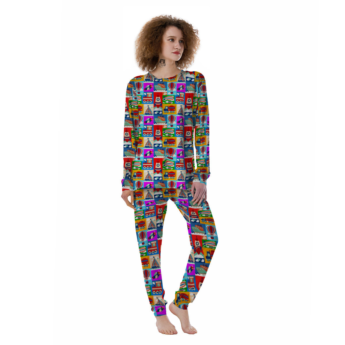 Toy Transport Cartoon Colorful Print Pattern Women's Pajamas-grizzshop