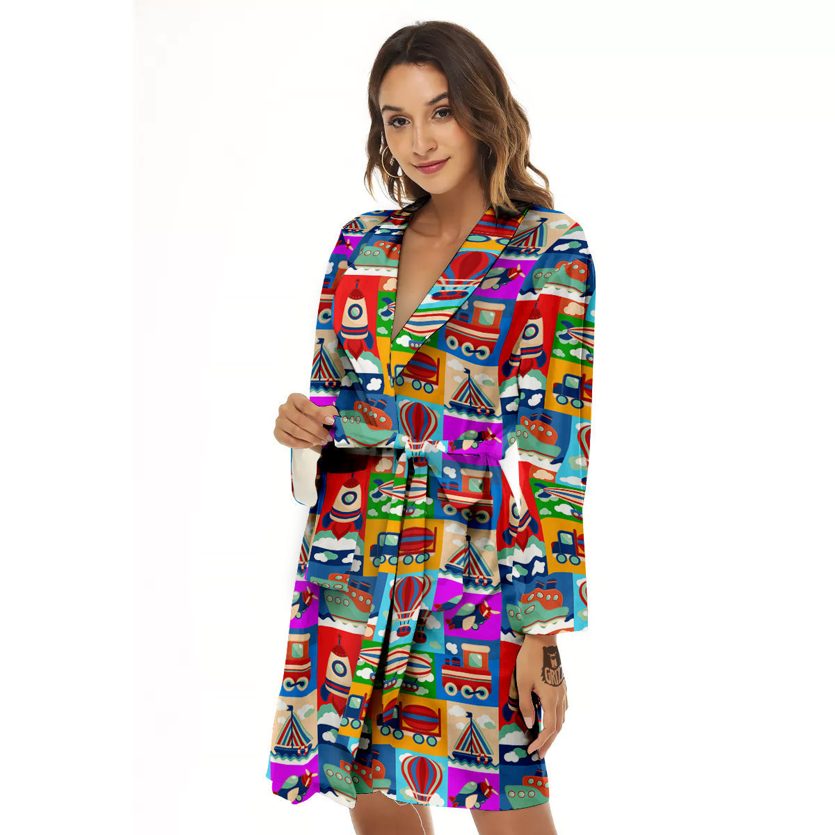 Toy Transport Cartoon Colorful Print Pattern Women's Robe-grizzshop