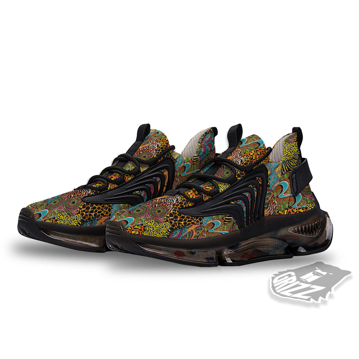 Traditional African And Wild Animal Skins Print Pattern Black Gym Shoes-grizzshop