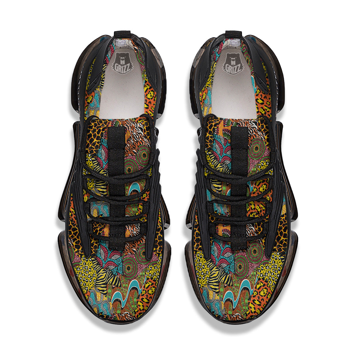 Traditional African And Wild Animal Skins Print Pattern Black Gym Shoes-grizzshop