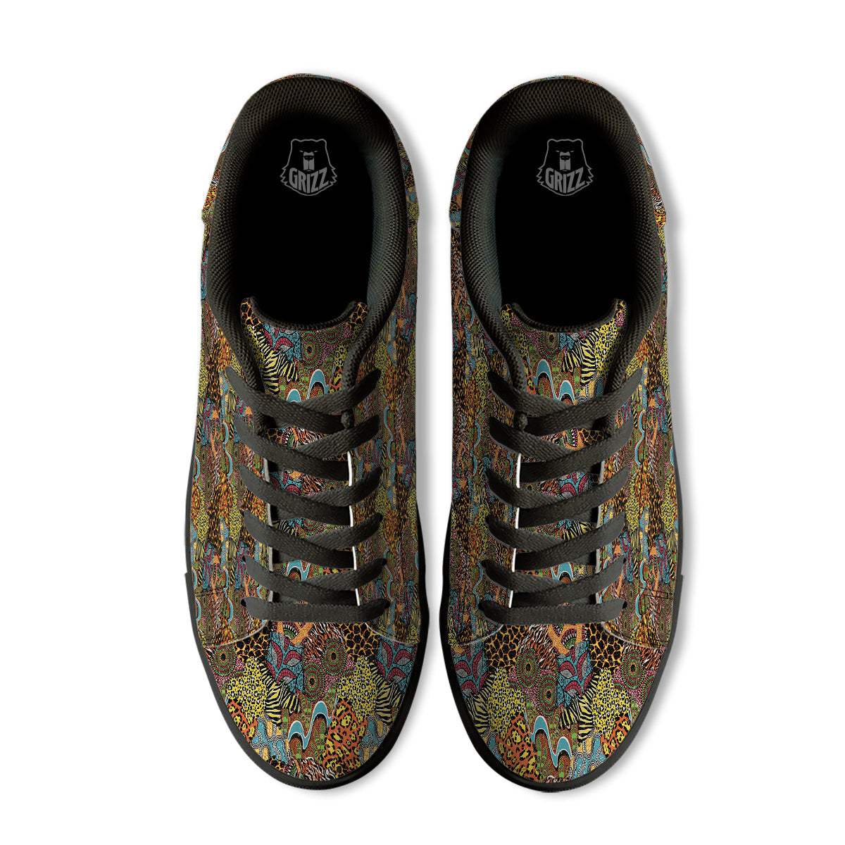 Traditional African And Wild Animal Skins Print Pattern Black Low Top Sneakers-grizzshop