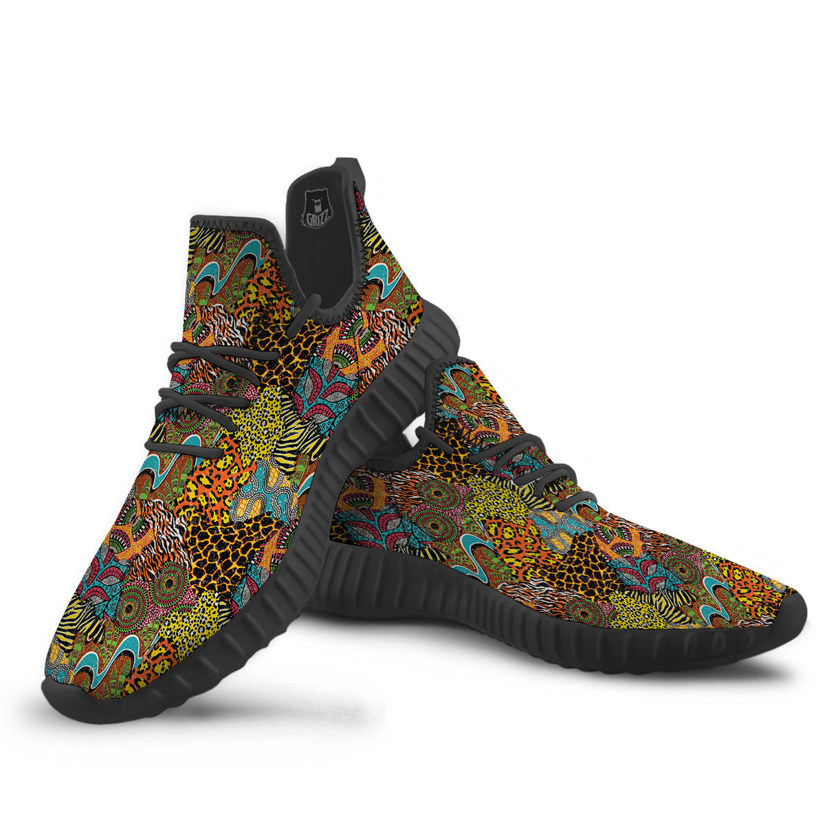 Traditional African And Wild Animal Skins Print Pattern Black Walking Shoes-grizzshop
