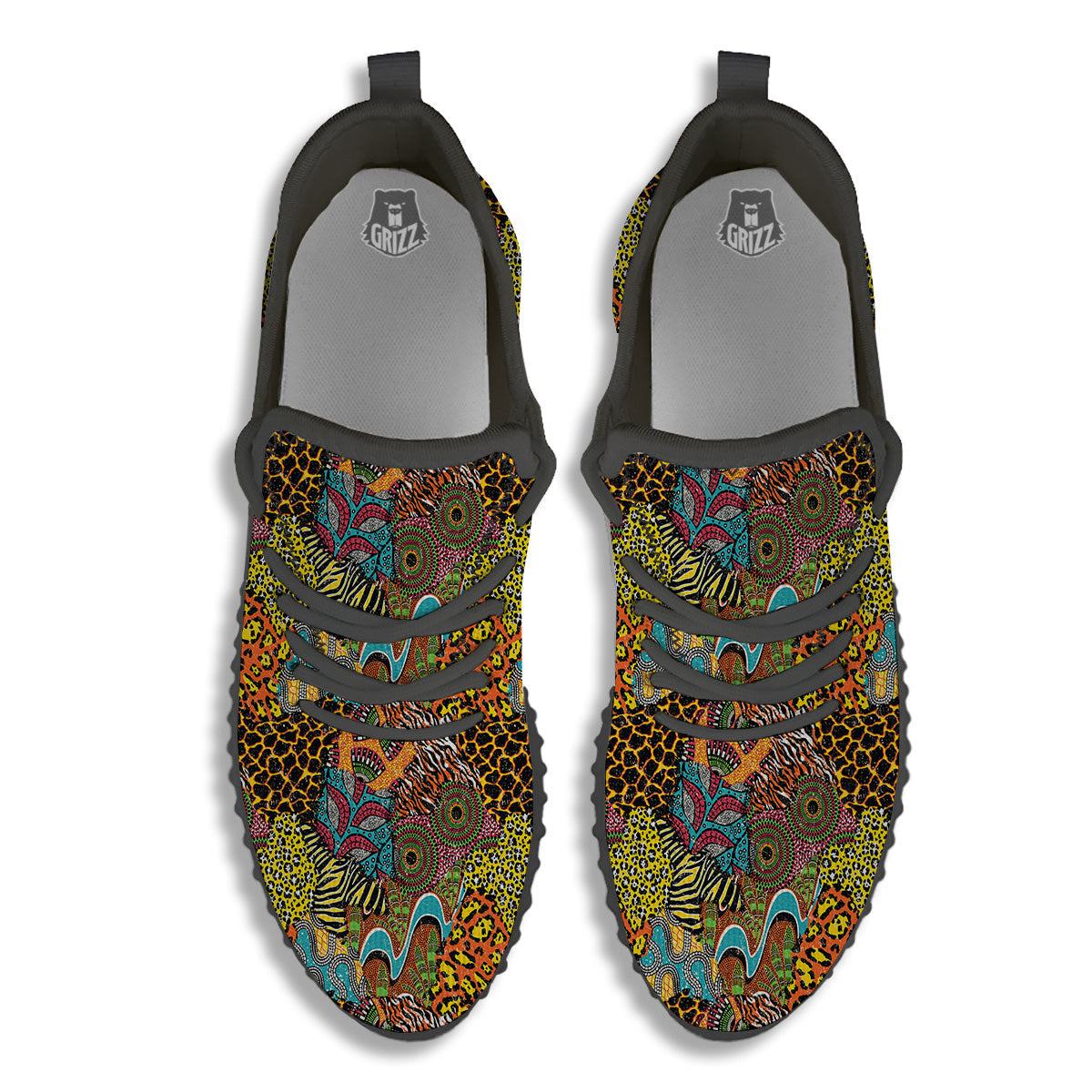 Traditional African And Wild Animal Skins Print Pattern Black Walking Shoes-grizzshop